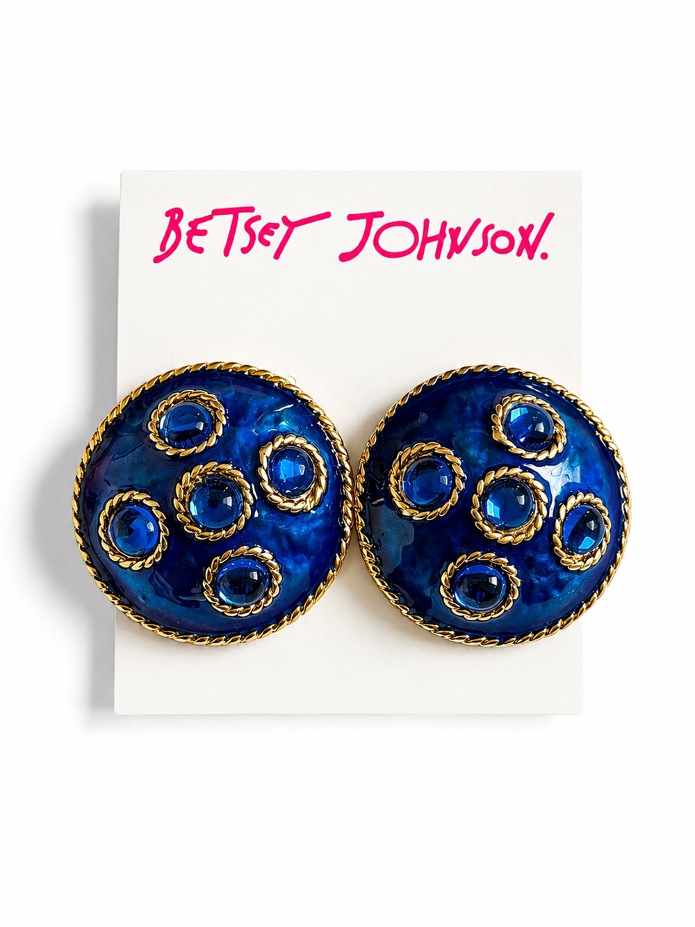 Betsey Johnson - Deep Blue Dome Earrings with Gold Accents